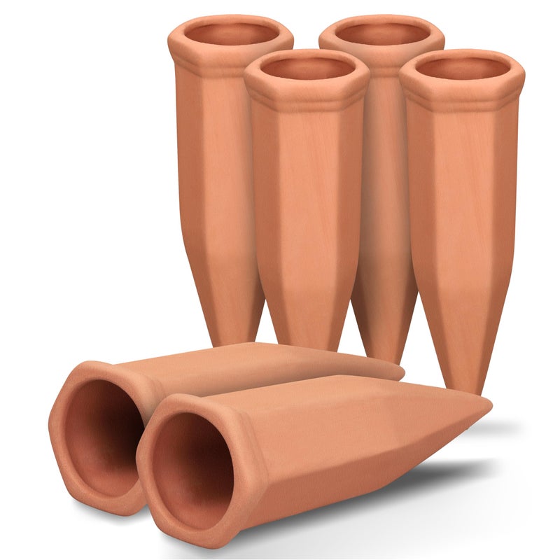 Soilagua Large Terracotta Plant Watering Spikes  Automatic Plant Waterer Outdoor | Indoor Use  Vacation Clay Watering Devices System  Slow Release Self Watering Planter Insert  6 Pack - Image 1